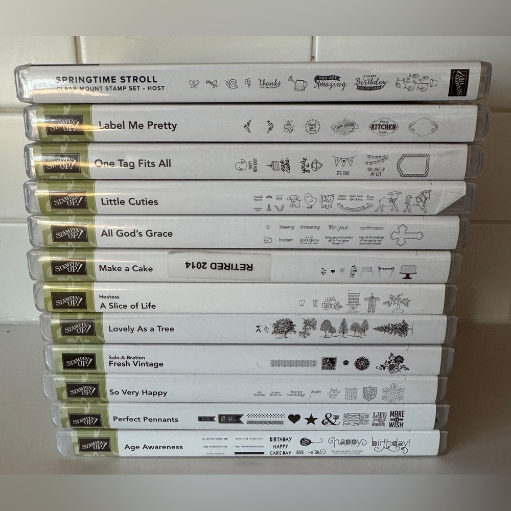 Bundle of 12 Stampin’ Up rubber stamp sets in boxes total 104 stamps
